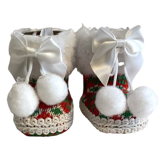 Christmas Set/4 Knit Booties Christmas Ornament 2 X 3 X 2" - Picture 3 of 7